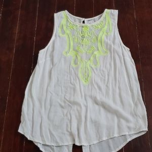 Embroidered Mesh Front Top